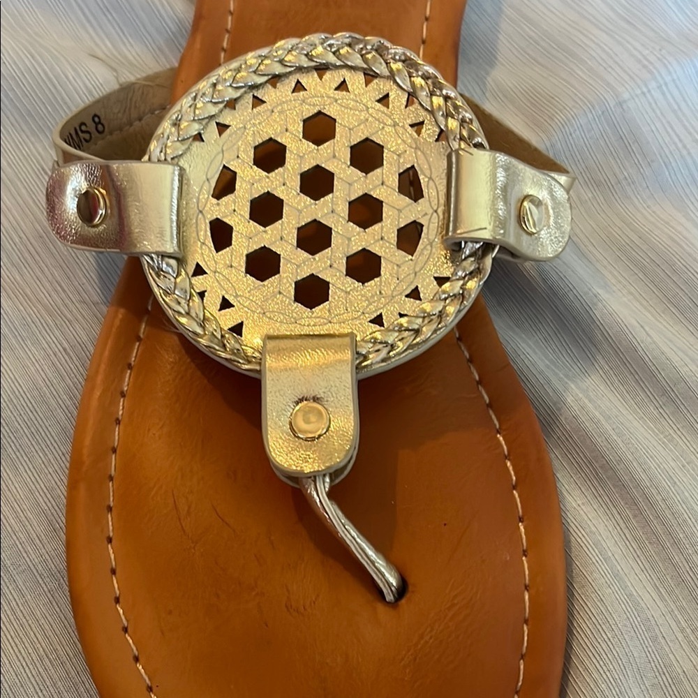 Gold  and Tan Sandals - Picture 3 of 7